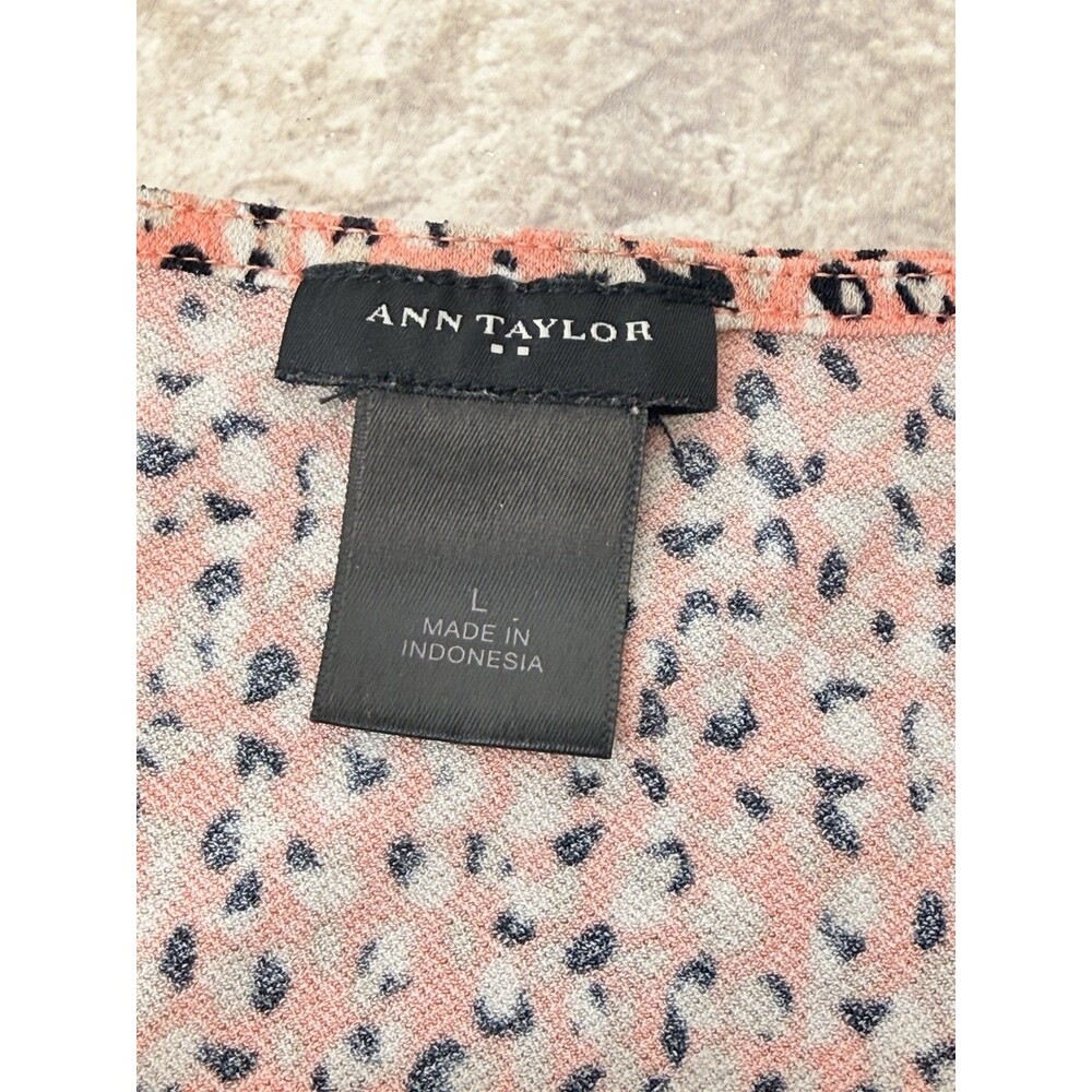 Ann Taylor Women Tank Blouse Bow Sz L Floral Round Neck Sleeveless Polyester - Picture 6 of 6